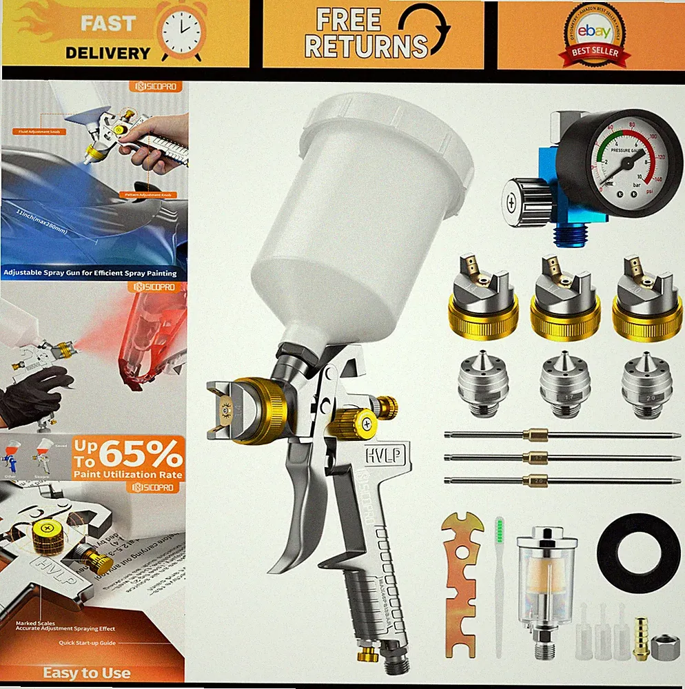 High-Performance HVLP Paint Sprayer Gun for House & Auto Painting, 1.4/1.7/2.0mm