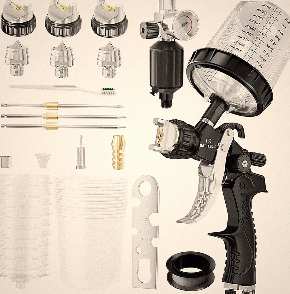HVLP Air Spray Gun with 1.4/1.7/2Mm Nozzles & Air Compressor Regulator, Air Spra