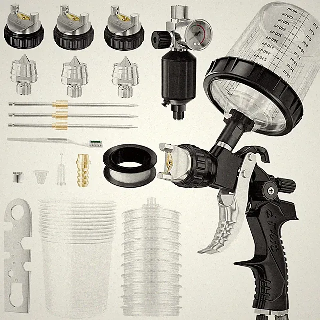 HVLP Air Spray Gun with 1.4/1.7/2mm Nozzles & Air Compressor Regulator Air Spray