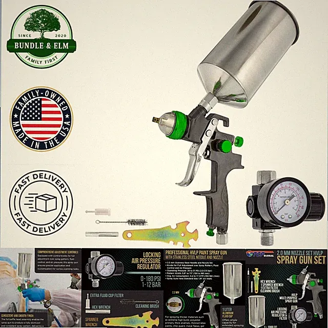 HVLP Spray Gun Kit for Automotive Painting with 2.0mm Fluid Tip and Accessories