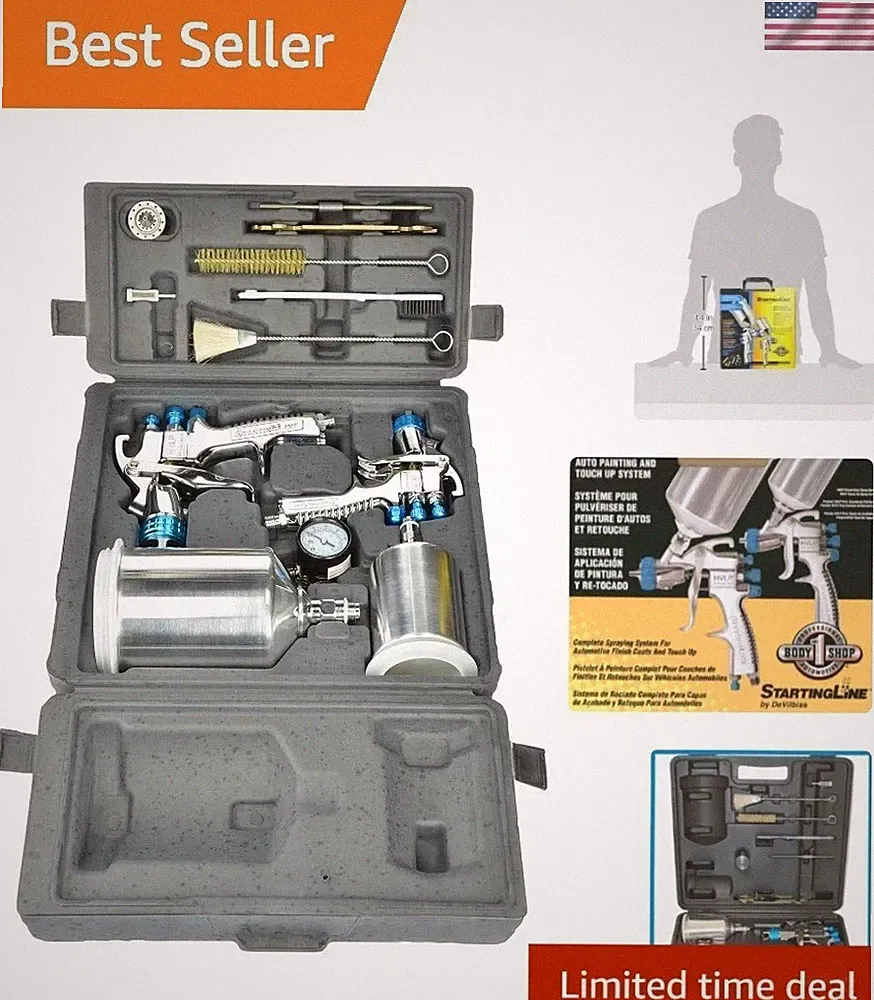 StartingLine HVLP Gravity Spray Gun Kit with 600cc & 250cc Cups - Pro Results